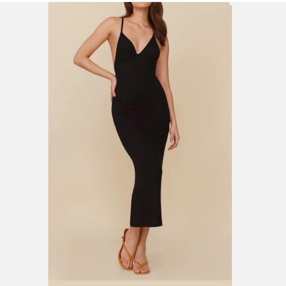 Reformation Brant Dress ribbed bodycon midi 90s black soft stretch size M